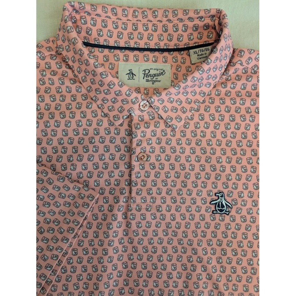 Original Penguin Polo Shirt Mens XL Pink Whiskey Glass Print